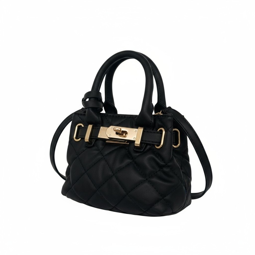 $99 NEW Studio Badgley Mischka Mini Diamond Quilted Tote Bag w/ Front Lock Black